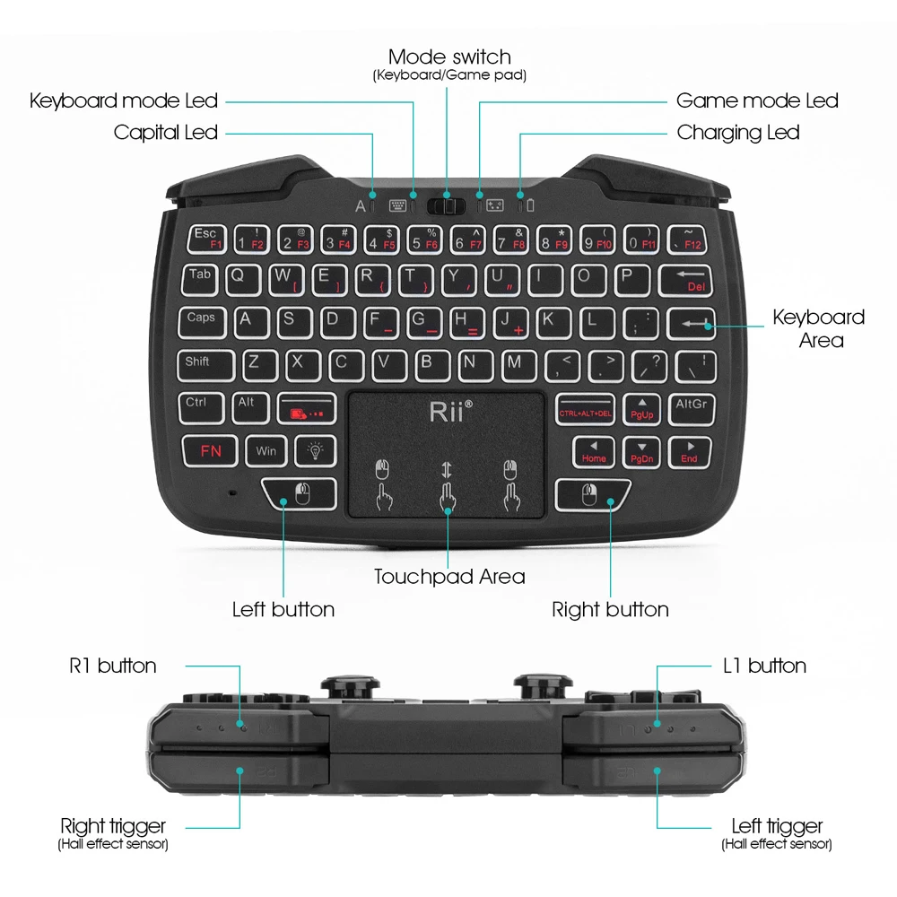 Беспроводной игровой контроллер Rii RK707 2 4 ГГц игровая клавиатура мышь