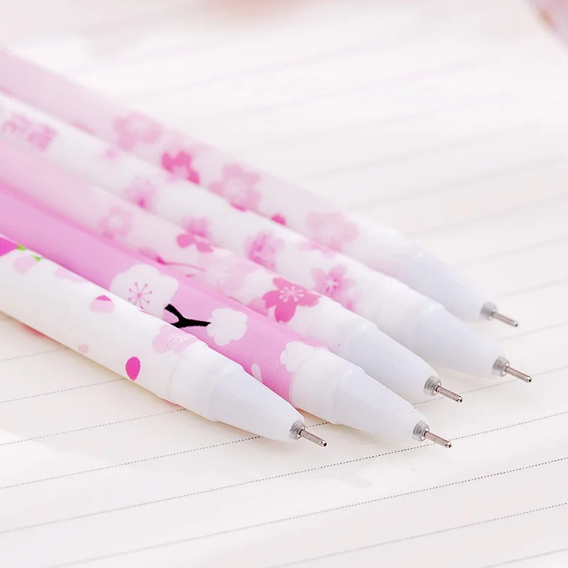

12 pcs/lot Pink Cherry Gel Pen For Writing Cute Sakura Black Ink 0.38 mm signature pen School Supplies Stationery gift
