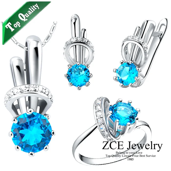 Free shipping Top Quality SWA crystal set fashion jewelry necklace ring earring future style sapphire for women | Украшения и