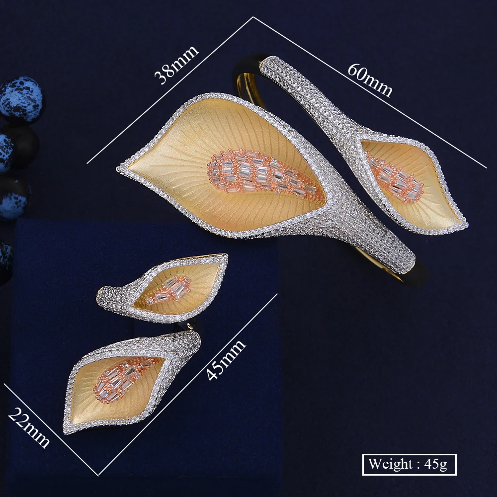 

missvikki Calla lily Flower Bangle Ring Jewelry Set Full Cubic Zirconia Charm Accessories for Women Lover Mother Jewelry Gift