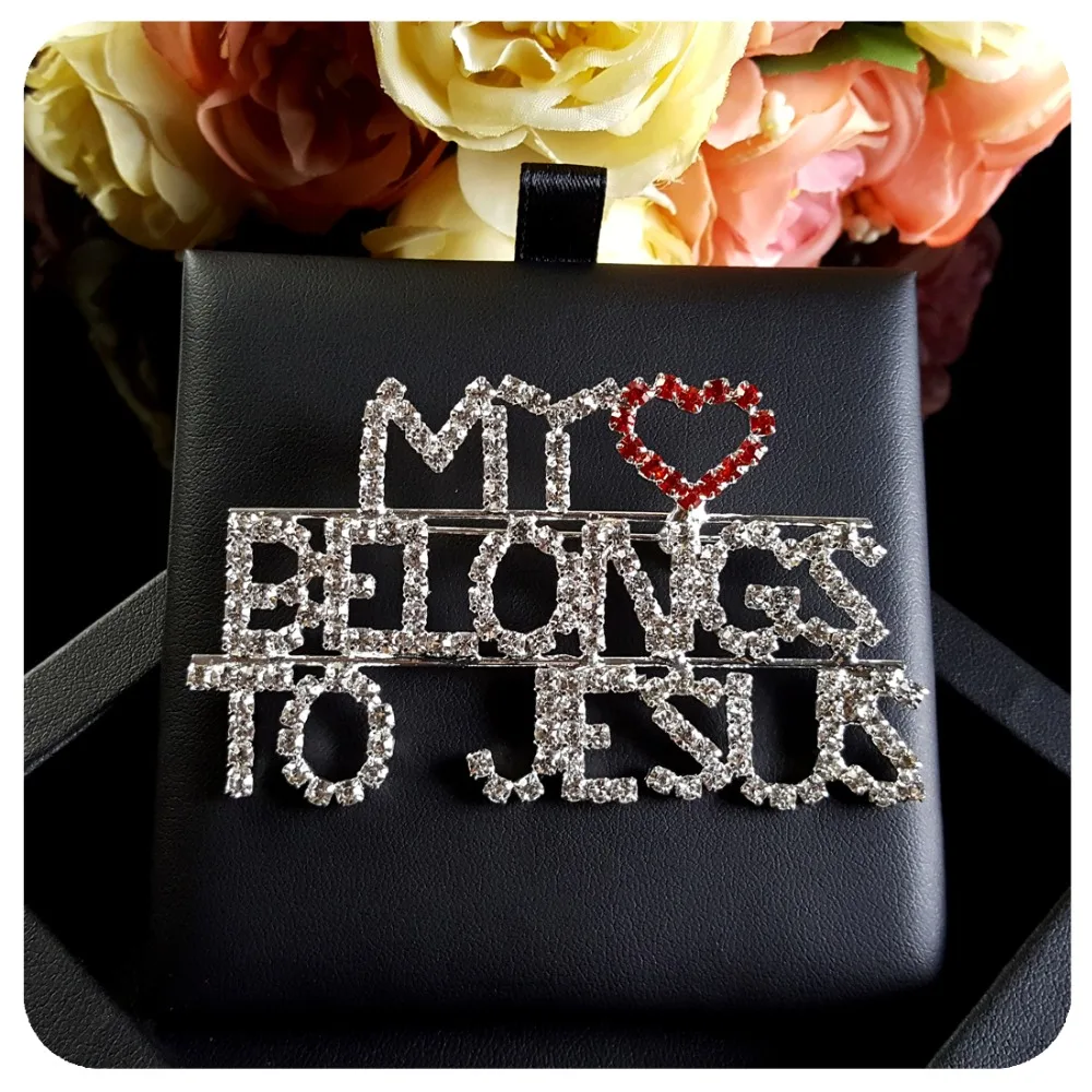 

Rhinestone Word Pin " MY HEART BELONGS TO JESUS" for Christians