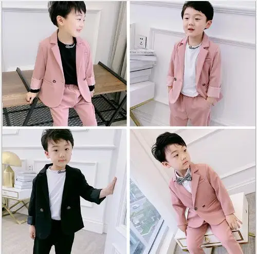 

Fashion Kid Boy 2pcs set Gentleman Clothes jacket pants clothing sets formal wedding flowers clothing Suit Blazers Outfits