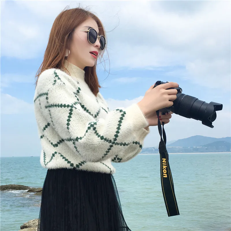 Autumn Winter women Sweaters and pullovers KoreanCAMTY Mohair Warm Full sleeve Jumper Loose Plaid Turtleneck Female | Женская одежда