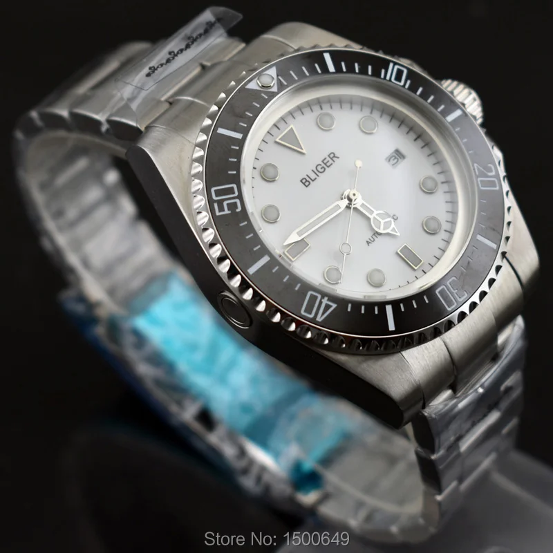 2017 модные 44 мм большие размеры черный керамический ободок светящийся белый