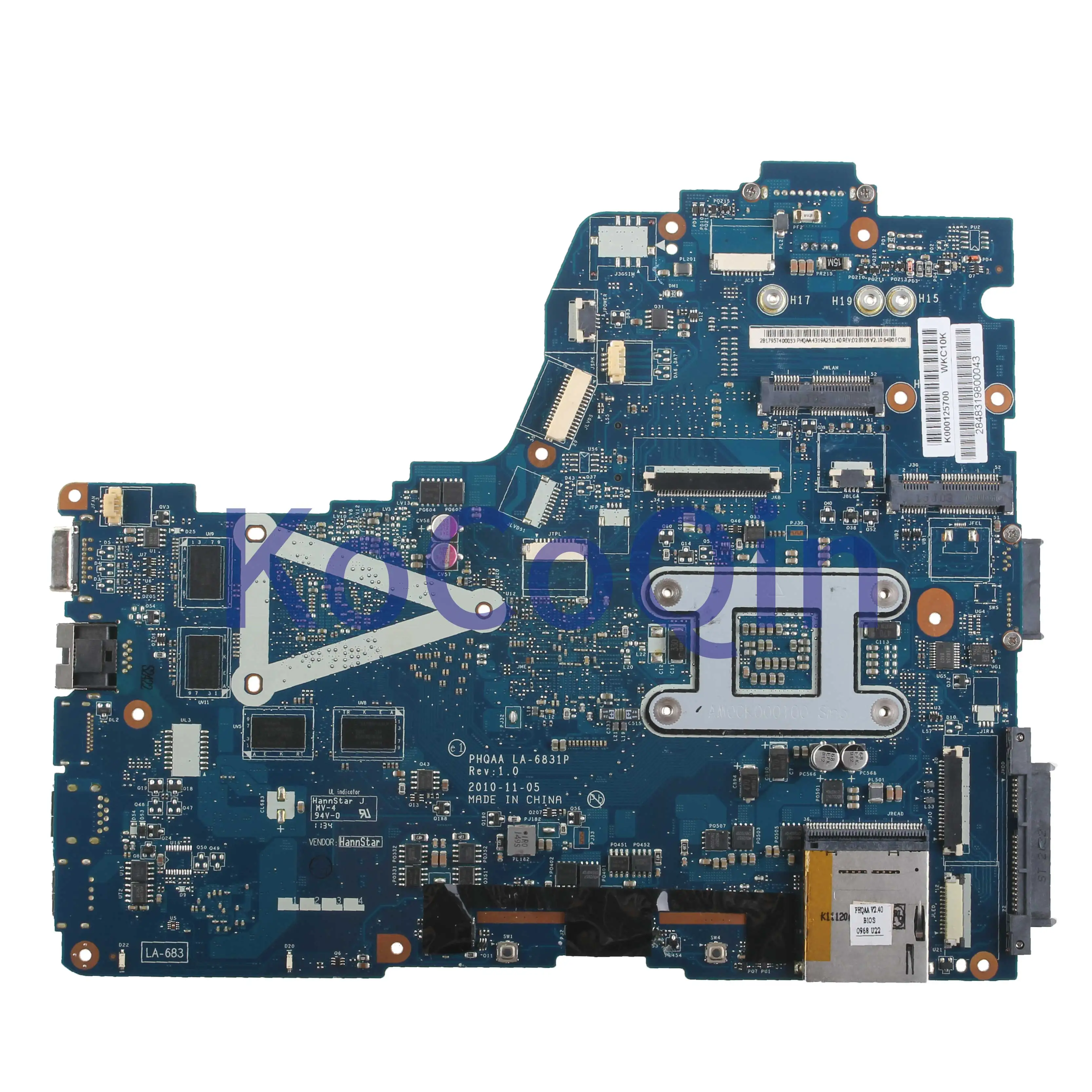 KoCoQin материнская плата для ноутбука TOSHIBA Satellite A660 A665 HM65 N12P-GS-A1 1G K000125700 PHQAA LA-6831P |
