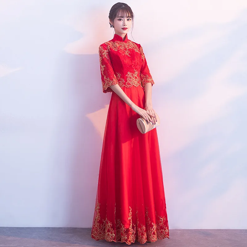 Модное кружевное платье Ципао в Корейском стиле с коротким рукавом Cheongsam Goddess 2018