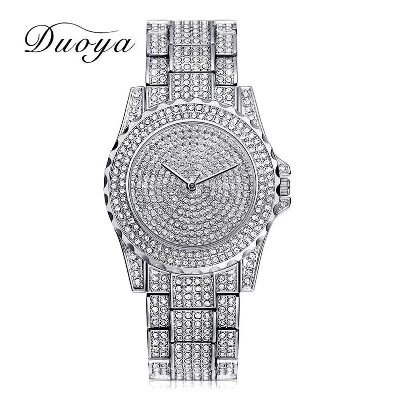 Silver Женские кварцевые часы, модные часы Bling, женские часы с кристаллами и бриллиантами, наручные часы из нержавеющей стали, модные серебряные часы из розового золота - Цвет: Silver