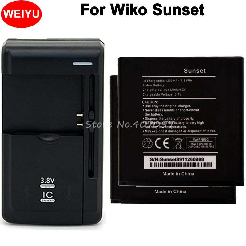 

2 x For Wiko SUNSET Battery 1300mAh Batterie Bateria + Universal charger