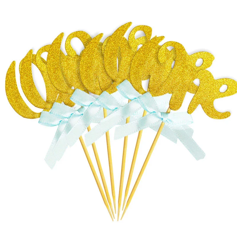12pcs one gold blue 10 шт. блестящая бумага 1 топперы для кексов с днем рождения один Топпер для торта украшения торта принадлежности для маленьких девочек и мальчиков 1 украшение - Цвет: 12pcs one gold blue