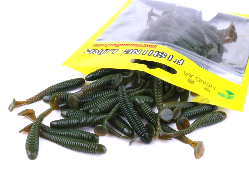 Hengjia 50 шт./упак. T хвост рыбы softbaits искусственные приманки рыбалка червь бас воблер сом PESCA приманки рыбалка воблеры