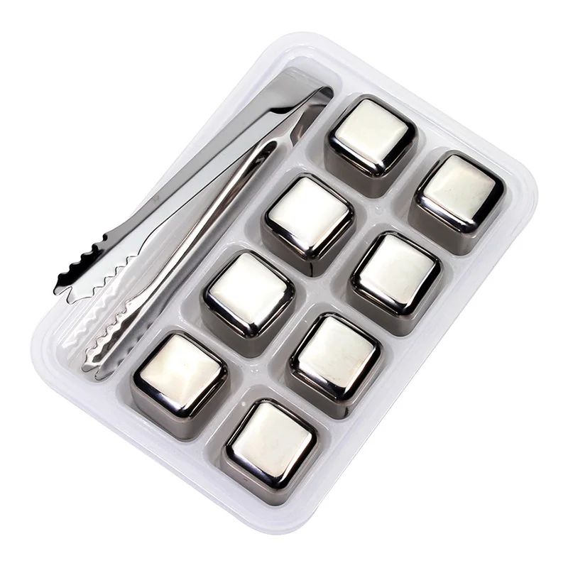 8 Pcs 4/6/8 шт. Нержавеющая сталь 304 виски кубики льда из камня в посылка, виски охладитель камни, лед камень islande с Пластик коробка - Цвет: 8 Pcs