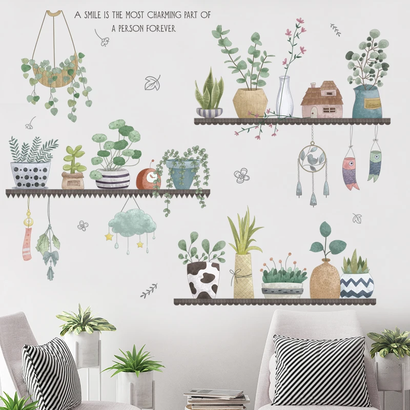 

DIY красивые домашние декоративные растения в горшке стикер на стену цветок гостиная спальня настенные наклейки плакат росписи
