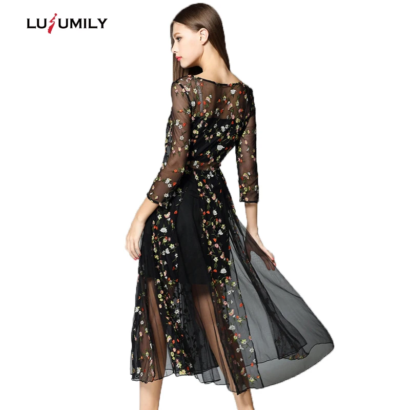 Lusumily вышивка сетчатые платья цветочный богемный цветок Весна Бохо женское