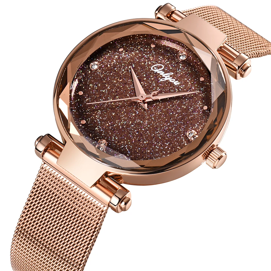 ONLYOU элегантные женские часы лучший бренд класса люкс наручные Rosegold сетка