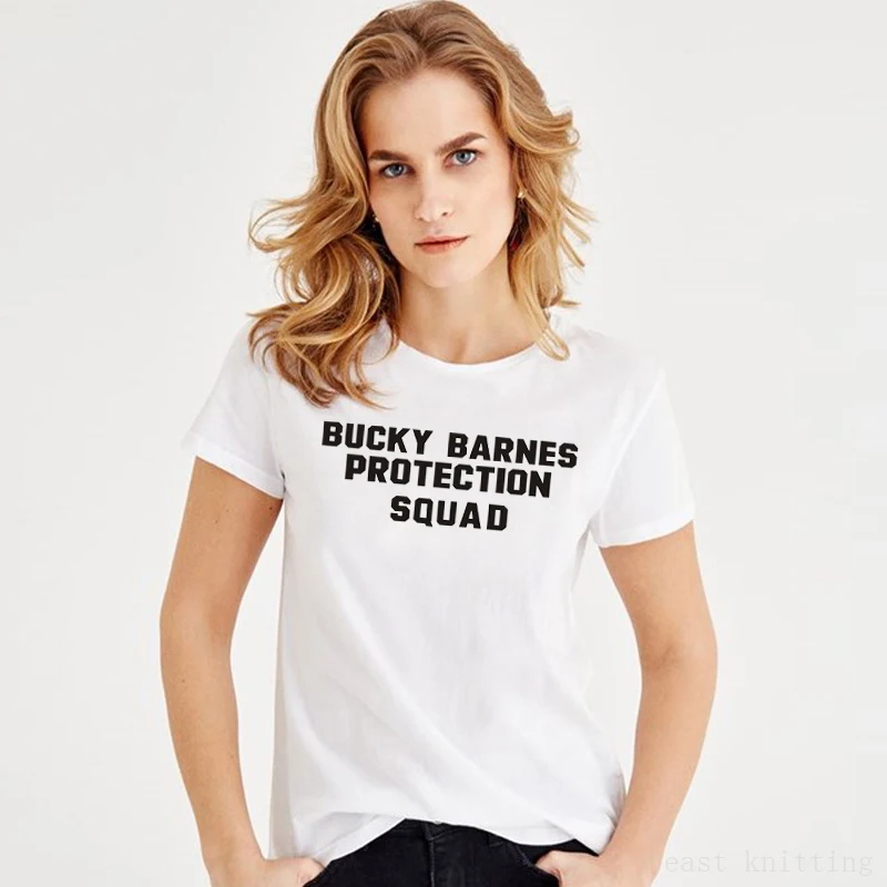 Женская летняя футболка с круглым вырезом и надписью Bucky Barnes Protection Squad|Футболки| |