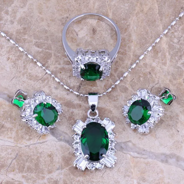 Комплект из кольца и серёг с фианитом 6 / 7 8 9 10 дюймов|silver jewelry set|jewelry setsearring pendant |
