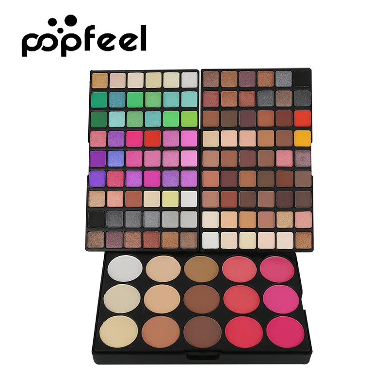 Popfeel бренд 123 Цвета Тени для век + румяна порошок макияж набор Водонепроницаемый