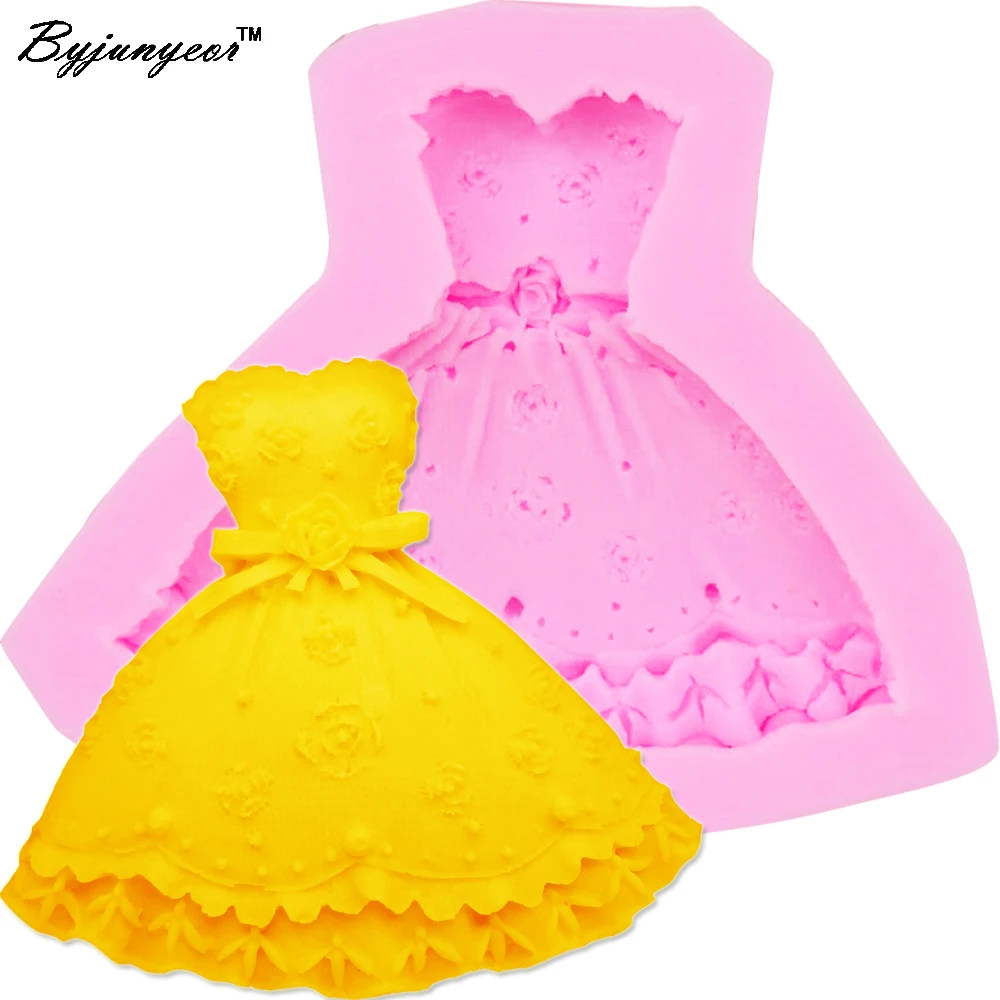 Byjunyeor M264 Hot 3D Skirt Princess Dress Epoxy UV Resin Mold Silicone Fondant Cake Decorating Tool Baking Tools