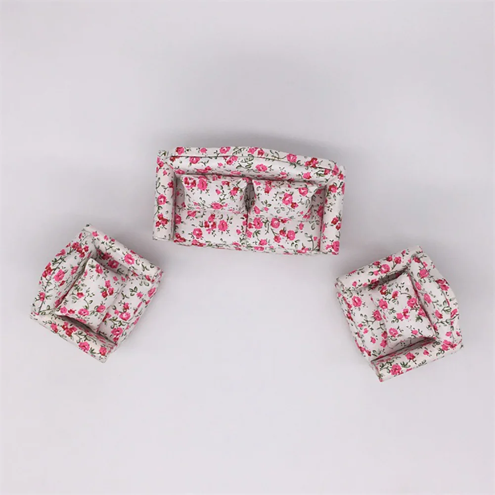 

3Pcs/Set 1/12 Miniature Dollhouse Floral Sofa Throw Pillow Furniture Kids Toy