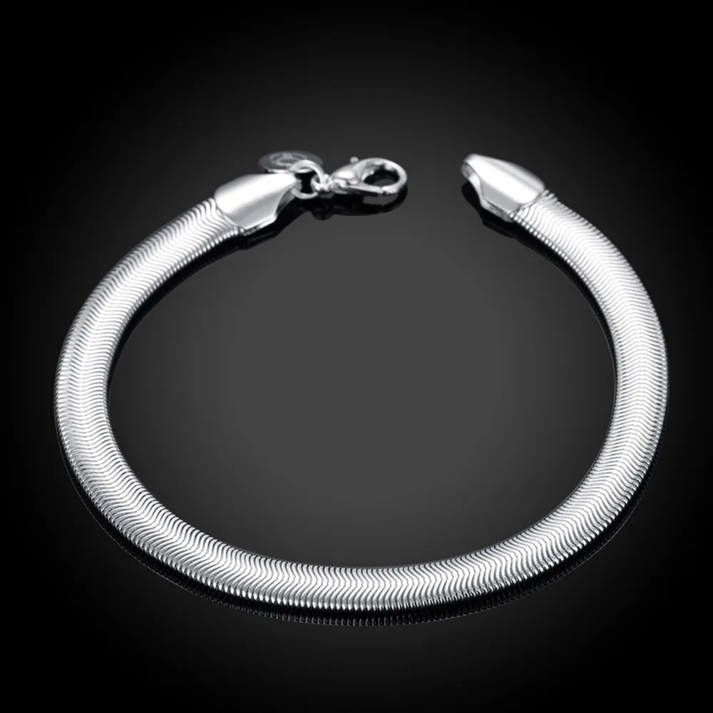 925 silver jewelry Bracelet Bangle 6mm wide smooth soft flat snake chains bracelets for women fashion wholesale Gift | Украшения и