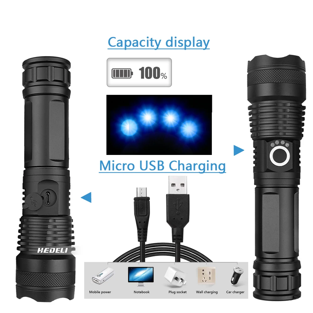 Высокий люмен самый мощный светодиодный фонарик xhp50 usb Zoom 18650 перезаряжаемая