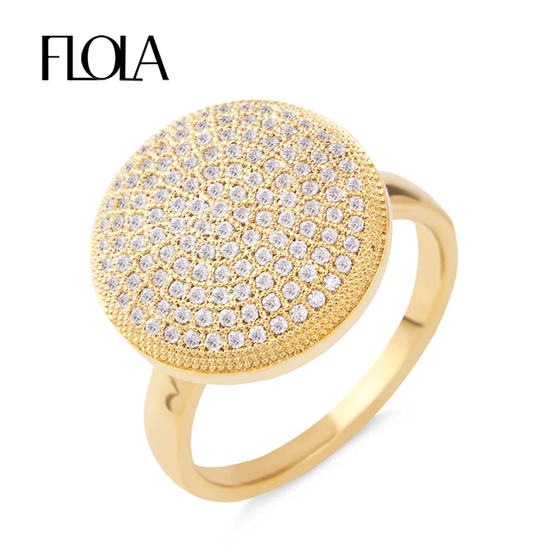 Женское кольцо на палец FLOLA Jewely золотистое с круглой прозрачной циркониевой
