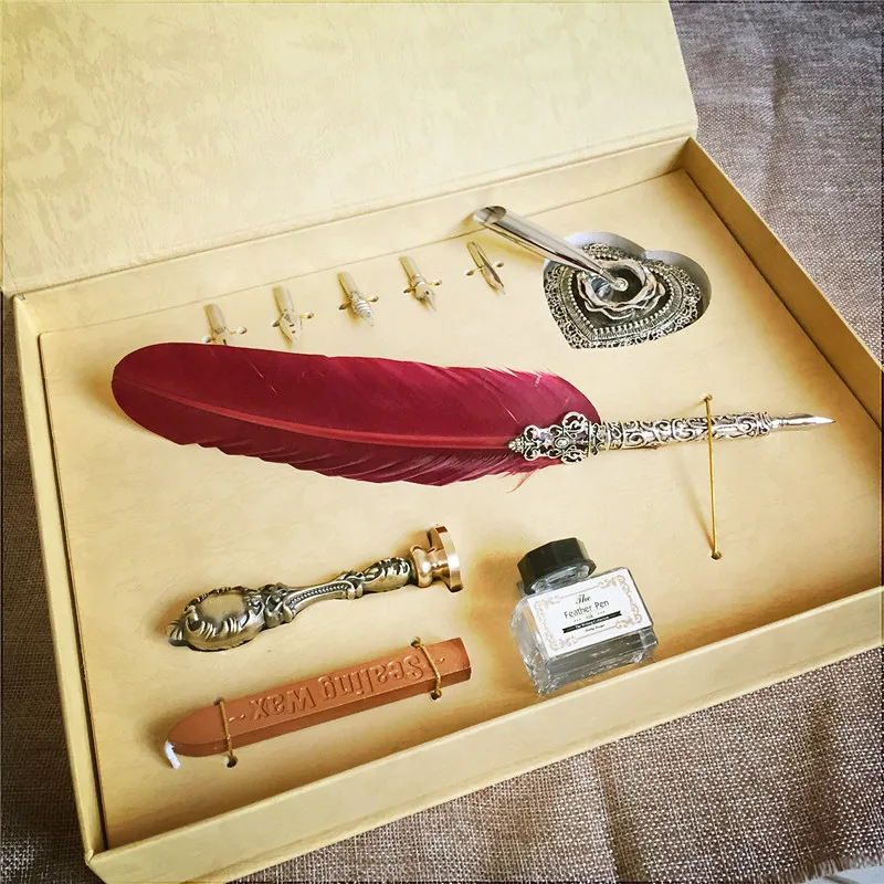 Подарочная коробка набор ручек с 5 наконечниками винтажная металлическая