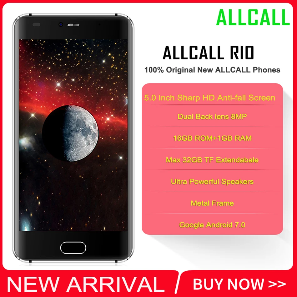 Allcall RIO мобильный телефон двойная камера 5 0 &quotHD ips MTK6580A четырехъядерный 1 Гб + 16 rom 8MP