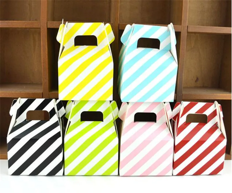 200pcs MOQ 200 pcs 1 color Paper Candy Box stripe gift bag Chocolate Packaging Children Birthday Party Wedding Decorations Favo