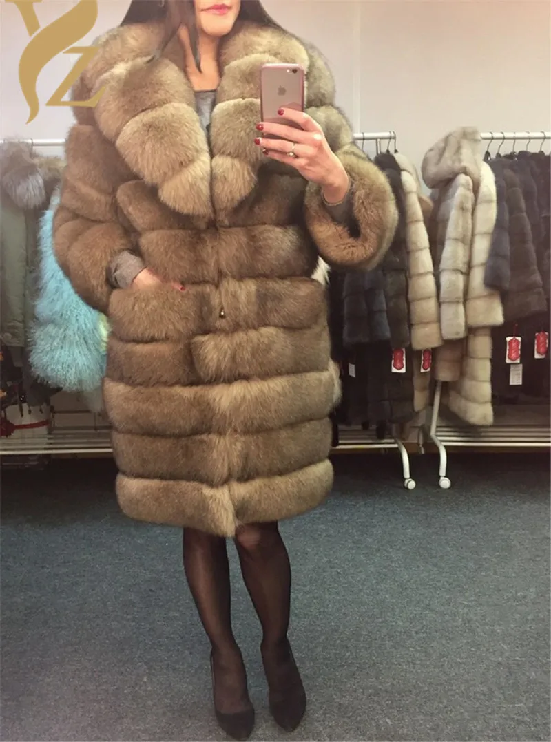 Модное дизайнерское пальто из натурального меха лисы женское платье для женщин меховой воротник лисы меховые пальто настоящие куртки особенно для женщин