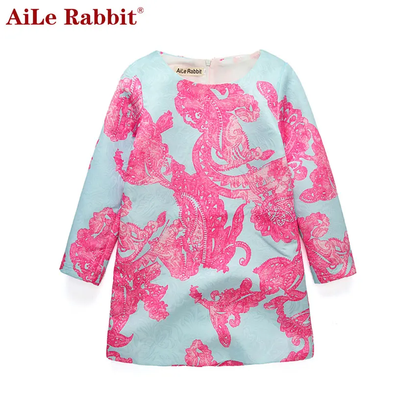 AiLe Rabbit/Новинка; сезон весна-осень; корейское модное милое платье принцессы с круглым вырезом и длинными рукавами; k1