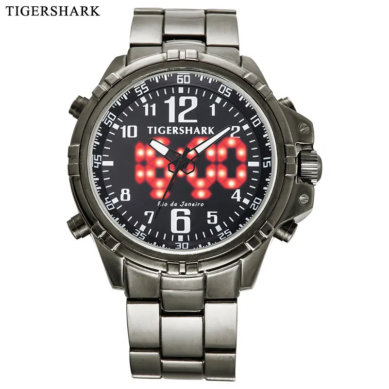 Мужские спортивные часы TIGERSHARK модные светодиодные цифровые сплав кварцевые