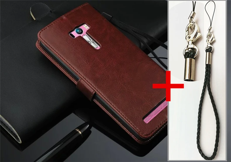 Capa Zenfone Selfie держатель для карт, чехол для ASUS Zenfone Selfie ZD551KL, кожаный чехол для телефона, кошелек, откидная крышка, кобура - Цвет: Brown Lanyard 2