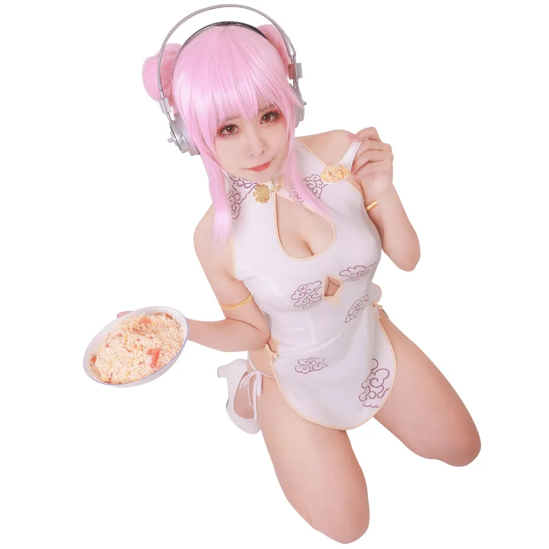 Супер Sonico Косплей SUPERSONICO Костюм Чонсам сексуальное нижнее белье боди |