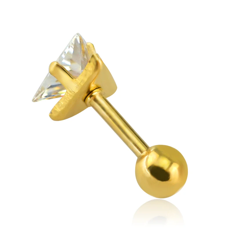 Серьги гвоздики с фианитами для пирсинга уха треугольные серьги прокола