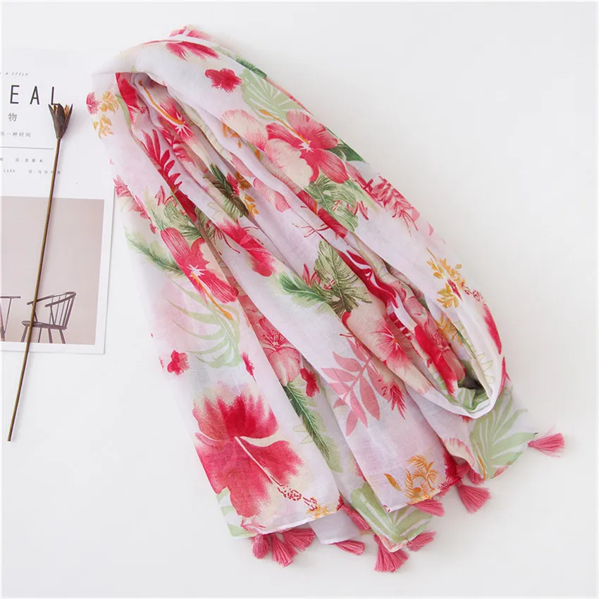 

2020 Spain Luxury Brand Polka Floral Tassel Viscose Scarf Women Print Shawls and Wraps Pashmina Cachecol Muslim Hijab 180*90Cm