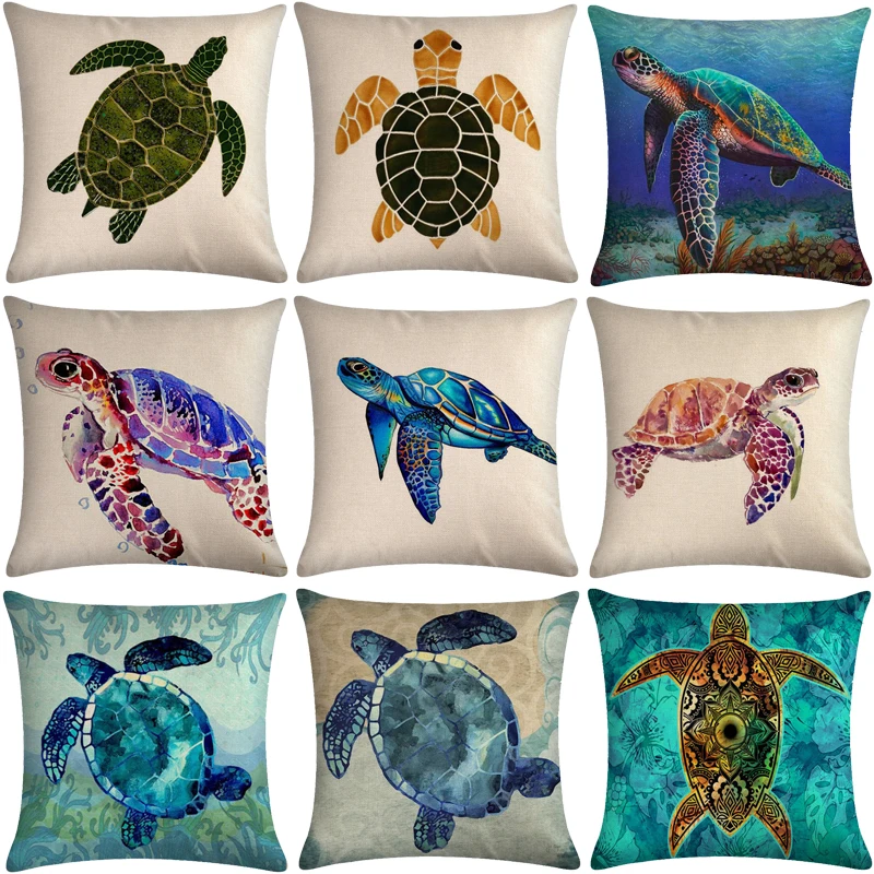 

Cotton Linen Marine Turtle Sofa Decorative Cushion Cover Pillow Pillowcase 45*45 Throw Pillow Home Decor Pillowcover 40616