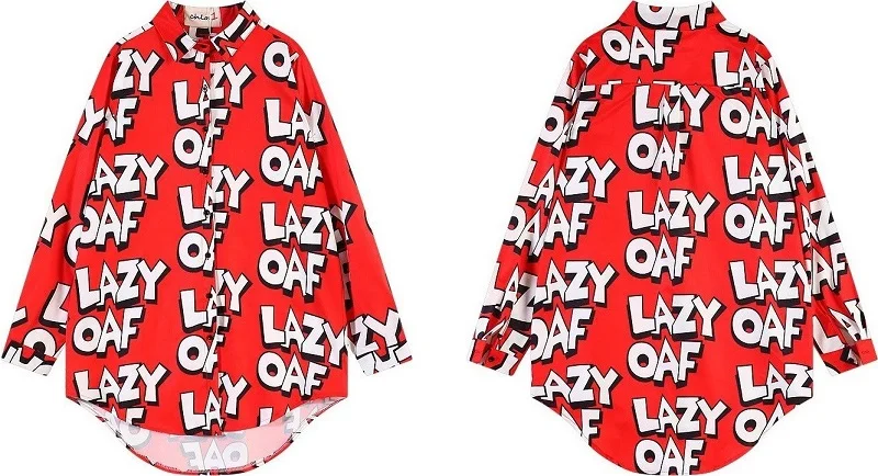 Женская блузка Lazy Oaf style с принтом размера плюс, женская модная Милая шифоновая Повседневная рубашка с длинным рукавом, верх размера d