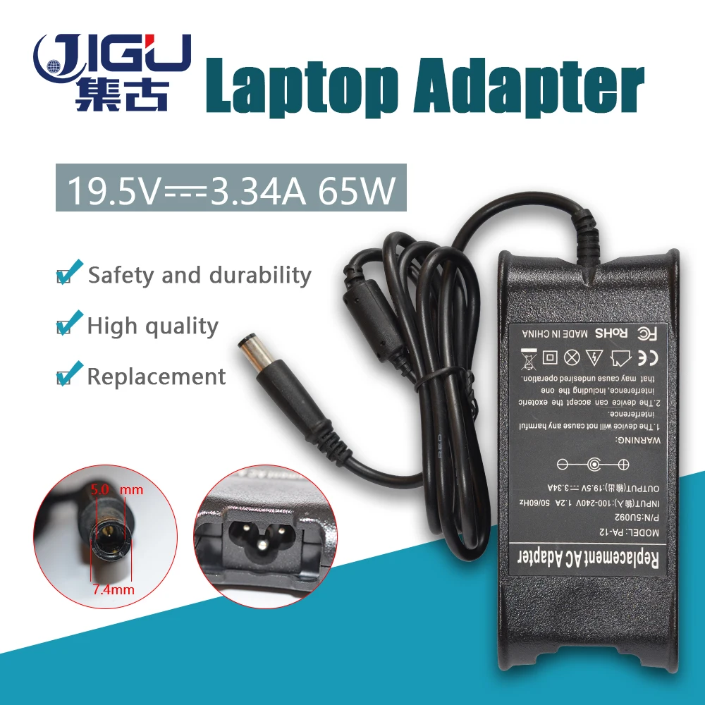 

JIGU 65W AC Adapter Charger 19.5V 3.34A pa12 For DELL Vostro 90 1000 1014 1015 1200 1210 Latitude D631N X300 131L ATG XT E4200