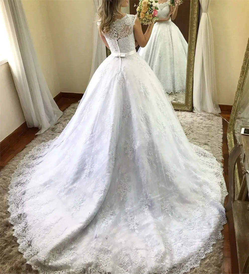 Vestido De Noiva кружевные рукава бальное платье плюс Размеры Свадебные платья 2019