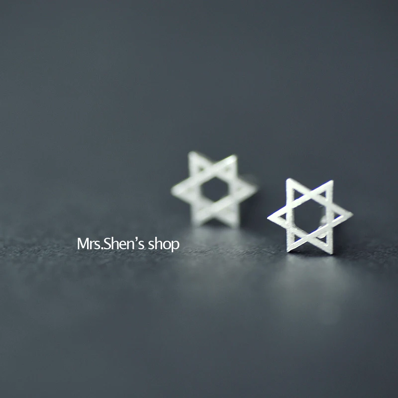 

Real 925 Sterling Silver Jewelry For Women Cute Hexagram hollow Wishing Star Earring Stud Small Stud Earring For Girls Wholesale