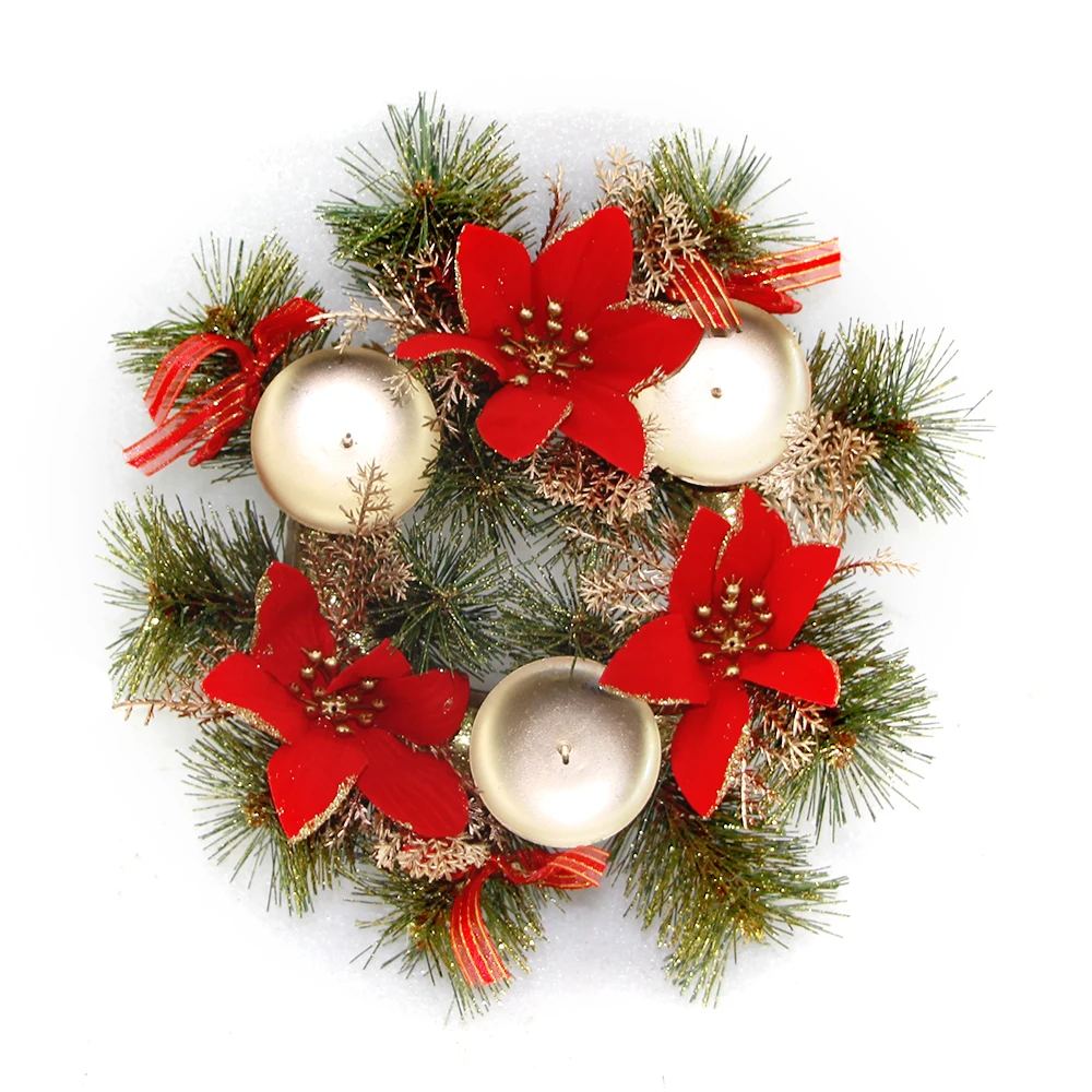 Рождественский декоративный орнамент свеча Рождество цветы сосновые шишки венок с подсвечник для дома
