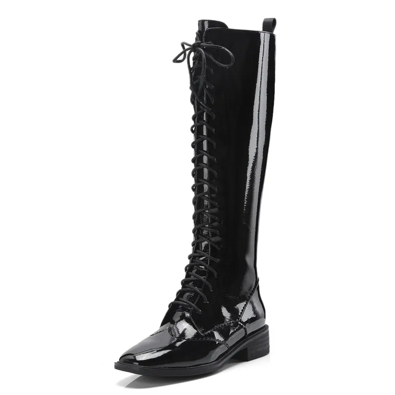 Stylesowner Hot Design Hand-made Rome Woman Long Boots Knee-high Square Toe All-match Western Black Solid Color Elegant | Обувь