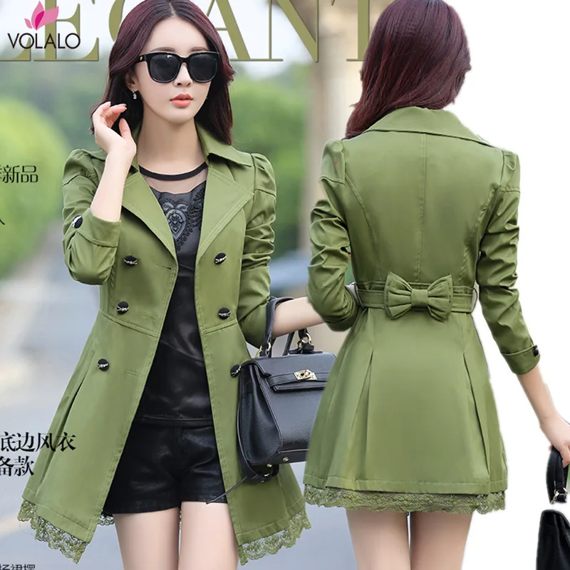 

Trench Coat For Women Double Breasted Slim Fit Long Spring Coat Casaco Feminino Abrigos Mujer Autumn Outerwear Adjustable Waist