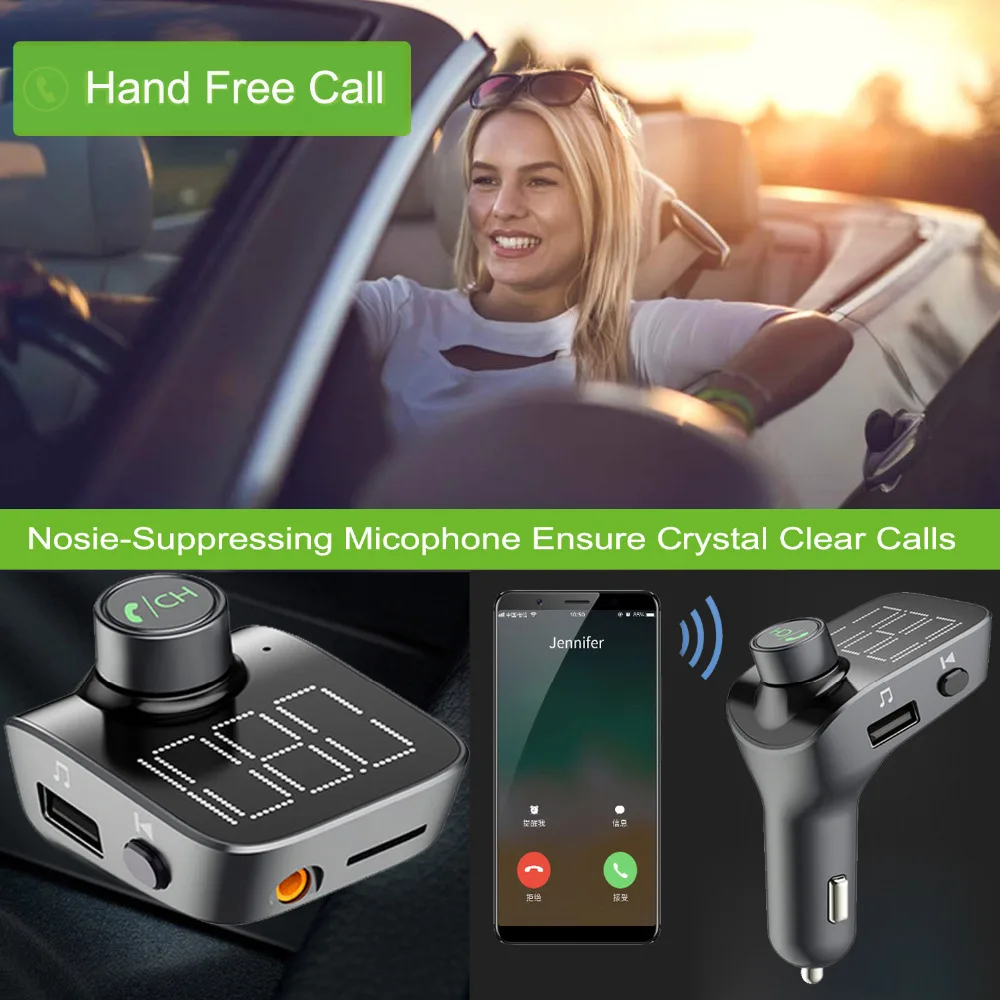 JINSERTA FM Transmitter Wireless Bluetooth Hands-free Car Kit AUX Modulator Audio Mp3 Player Dual USB Charger Read U Disk | Автомобили и