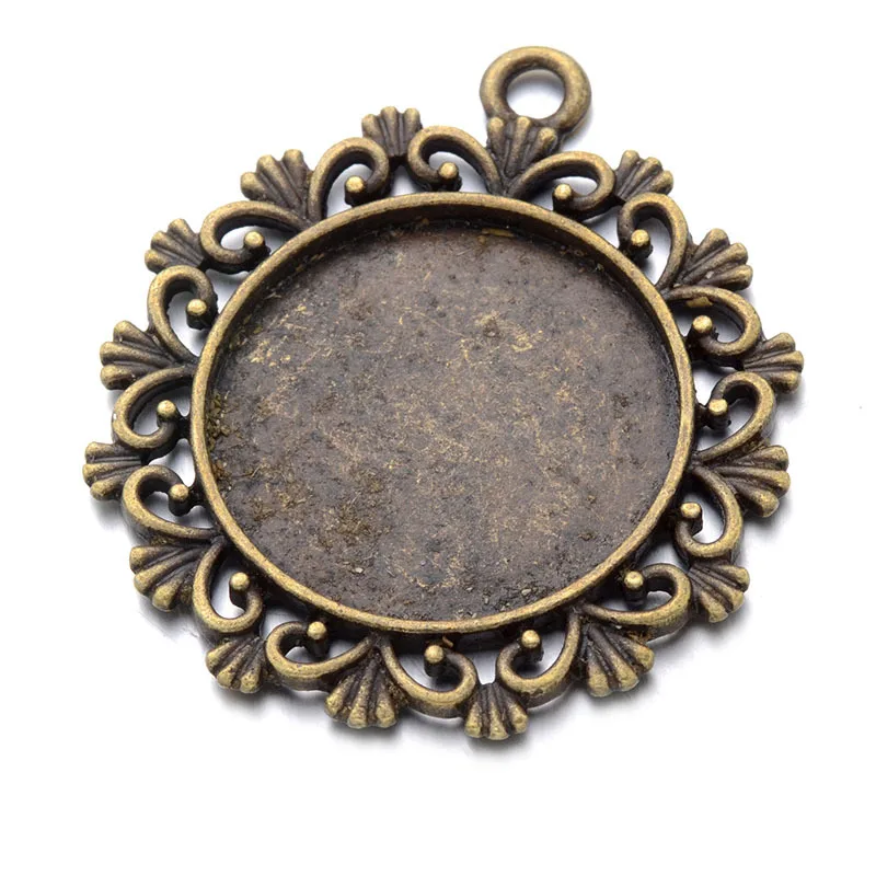 

10pcs 25mm 3 Colors Plated Flowers Lace Style Cameo Cabochon Base Setting Charms Pendant Necklace Findings