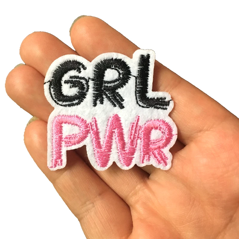 Красная/Розовая вышитая нашивка GRL PWR для одежды шляп сумок вышивка с аппликацией