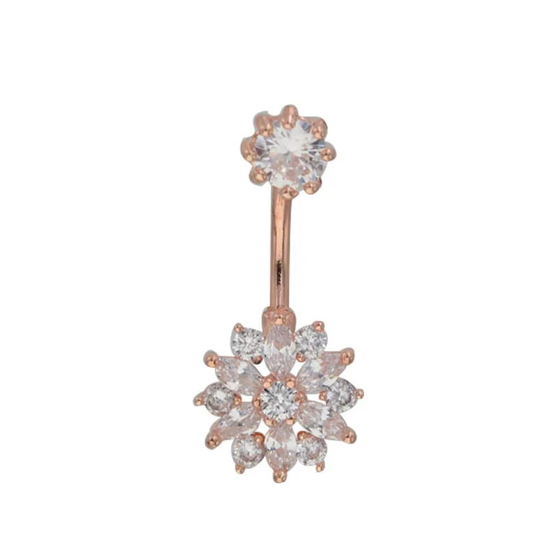 Flower Rose gold 1 шт двойной Циркон пупка Кнопка Пирсинг драгоценный камень Nombril пупка пирсинг серьги пупка Пирсинг живота Секс Тело ювелирные изделия-пирсинг - Окраска металла: Flower Rose gold