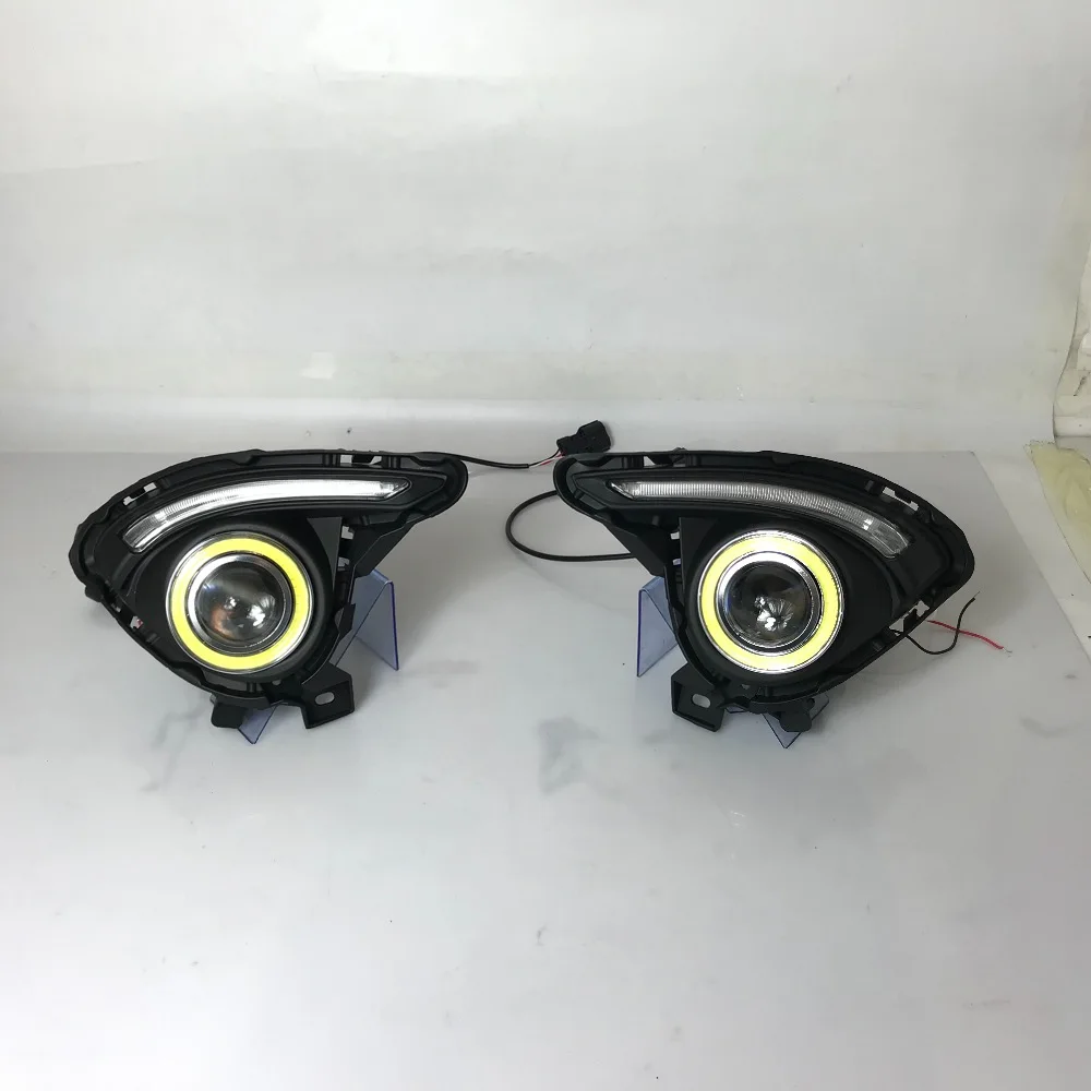 RQXR противотуманная фара вождение свет в сборе для Mazda 2 demio cob angel eye светодиодные дневные ходовые огни сигнал поворота