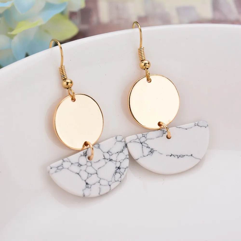 Женские серьги подвески золотого цвета с искусственным мрамором|earrings for|dropping